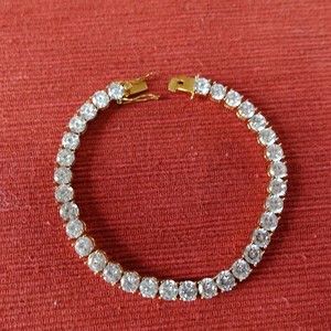 Jinao Mens Womens 1 Row Iced CZ Tennis Bracelet 14k Gold Plated 8 inch